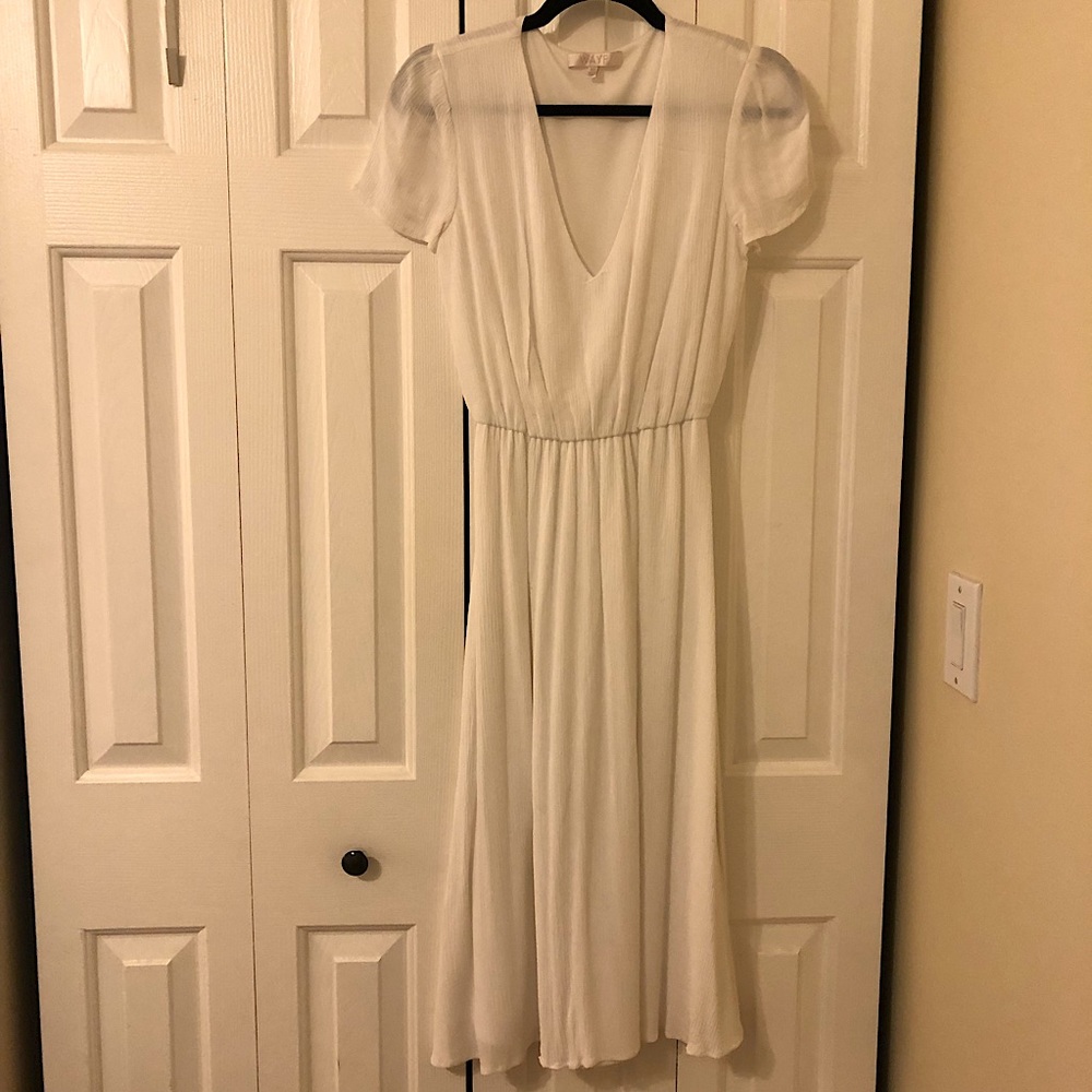 WAYF White V-Neck Midi Dress